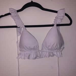 Chic, Ruffled, White Bikini Top